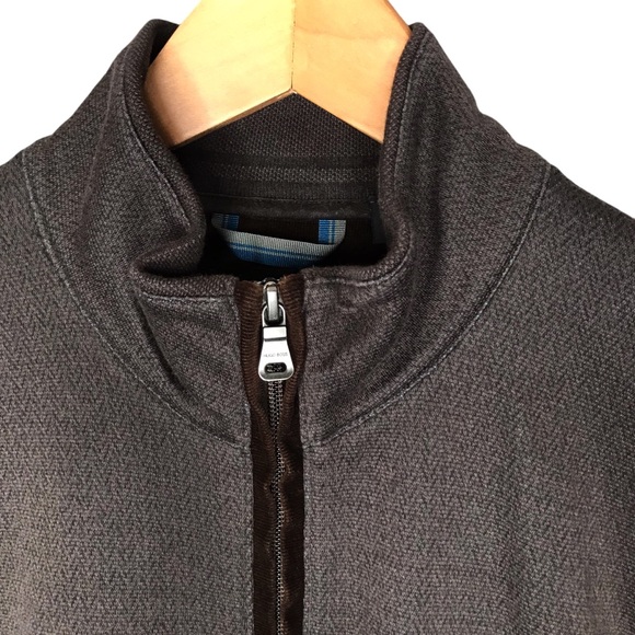 Hugo Boss Cannobio Cotton Full Zip Sweater Jacket Mock Neck Brown Herringbone XL - Picture 3 of 15